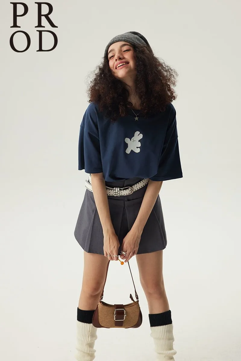 Happy Rabbit Boxy Short Sleeve T-Shirt / Blue sold by PROD Bldg