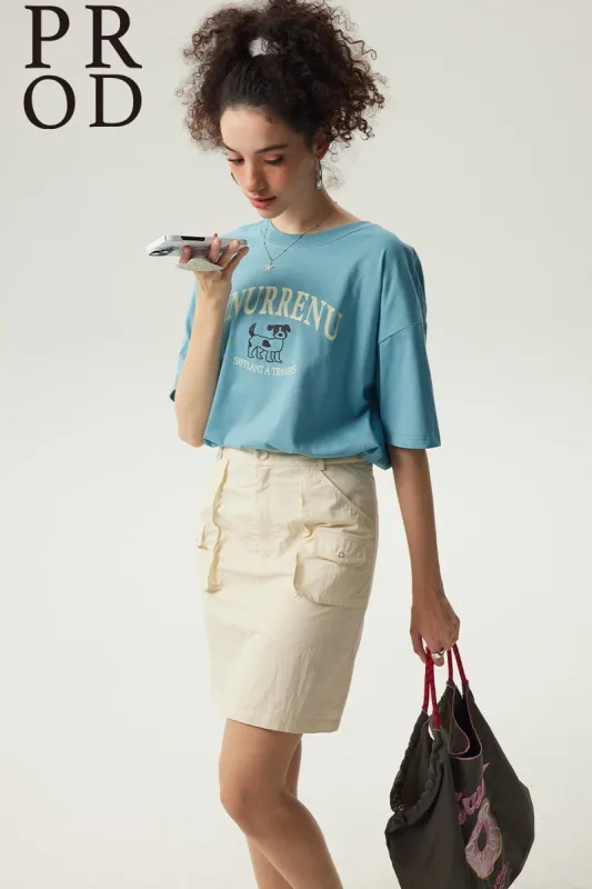 Knurrenu - Puppy Oversized Graphic Short Sleeve T-Shirt / Blue sold by PROD Bldg