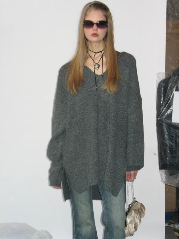 Gray Hooded V-Neck Sweater sold by PROD Bldg
