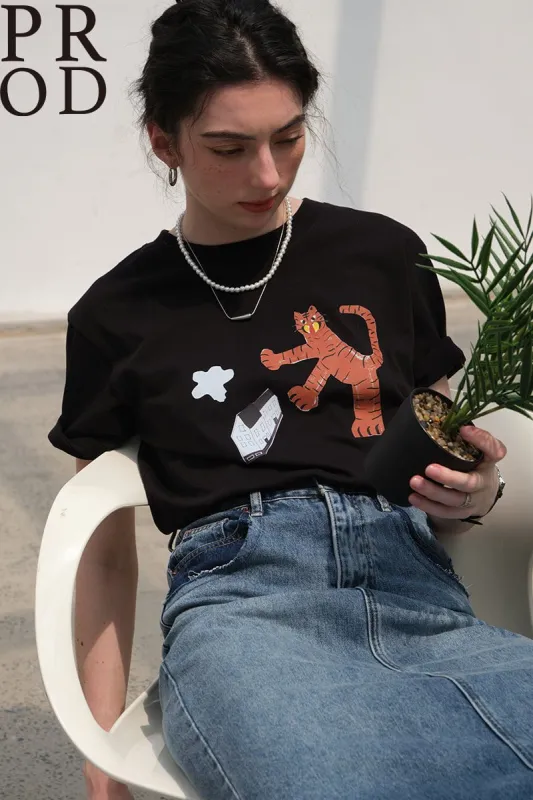 Tiger House Graphic Basic Short Sleeve T-Shirt / Black sold by PROD Bldg