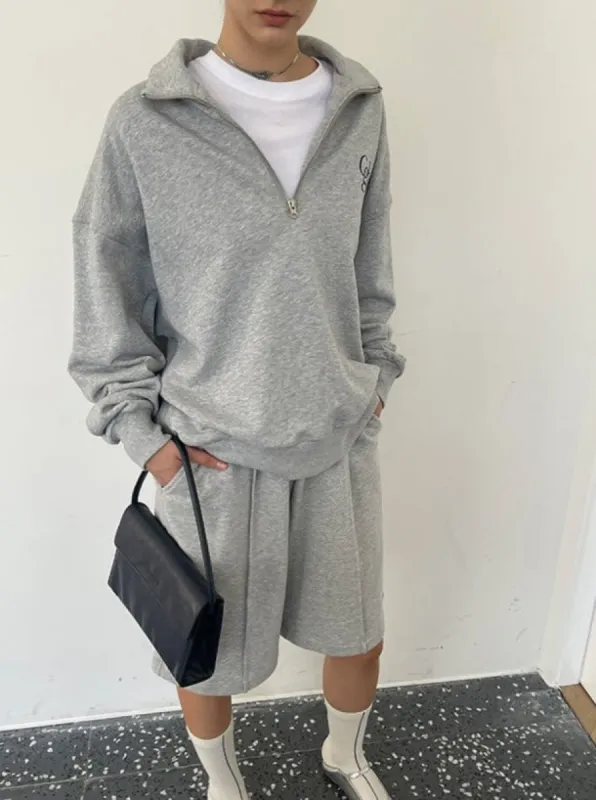 Loose Fit Cgh Quarter Zip Sweatshirt + Short Set / Gray sold by PROD Bldg