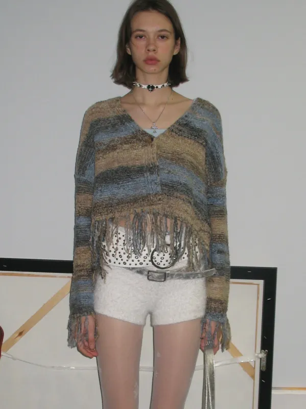 Striped Fringed Cardigan sold by PROD Bldg