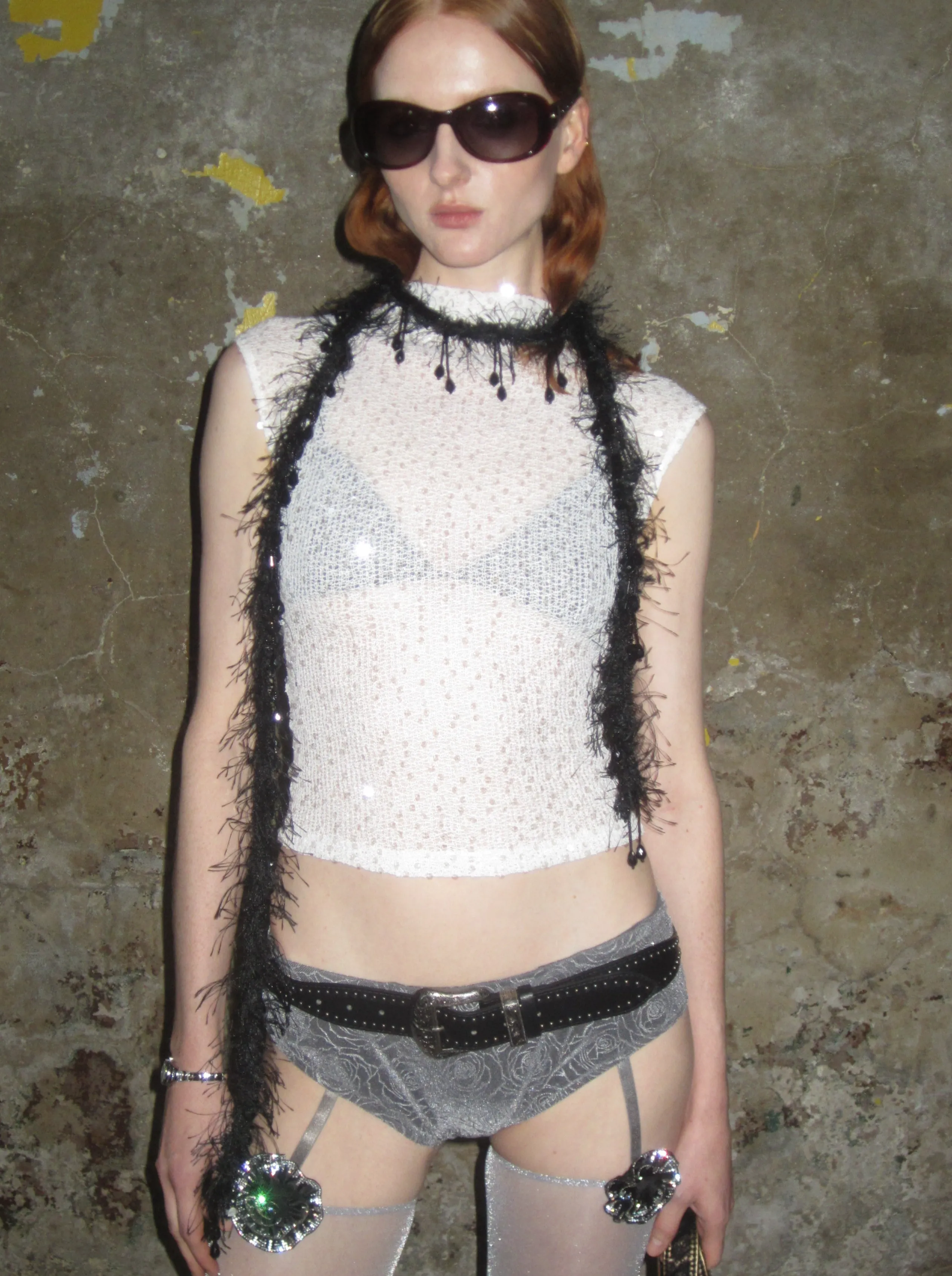 Black Plush Beaded Scarf sold by PROD Bldg