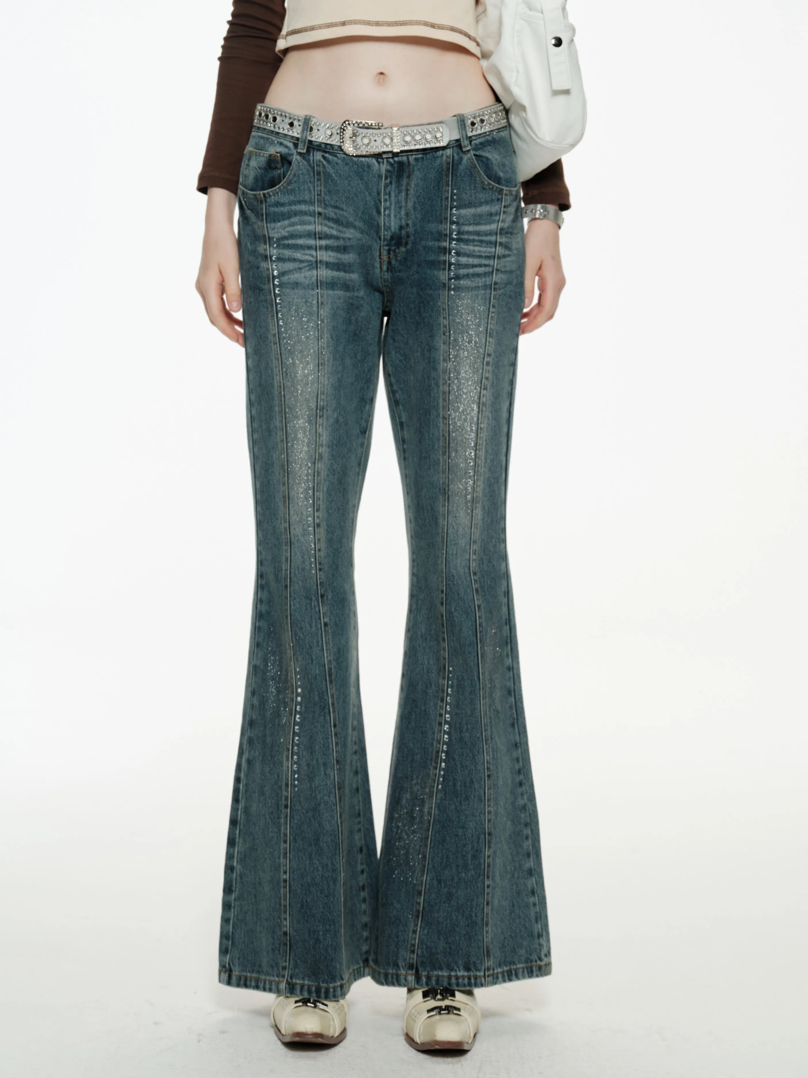 Low Waisted Rhinestone Flare Jeans sold by PROD Bldg product image thumbnail 4