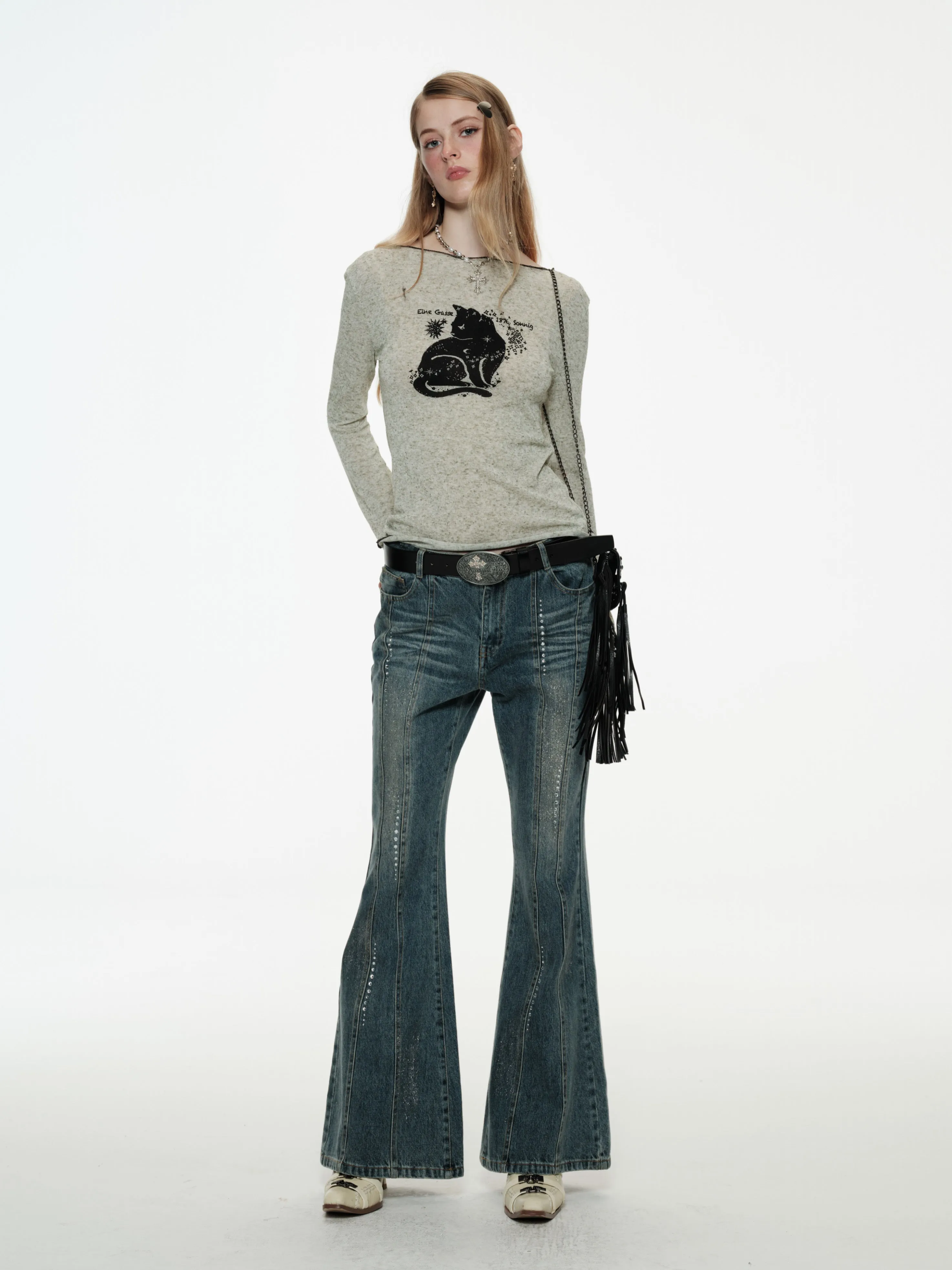 Low Waisted Rhinestone Flare Jeans sold by PROD Bldg product image thumbnail 2