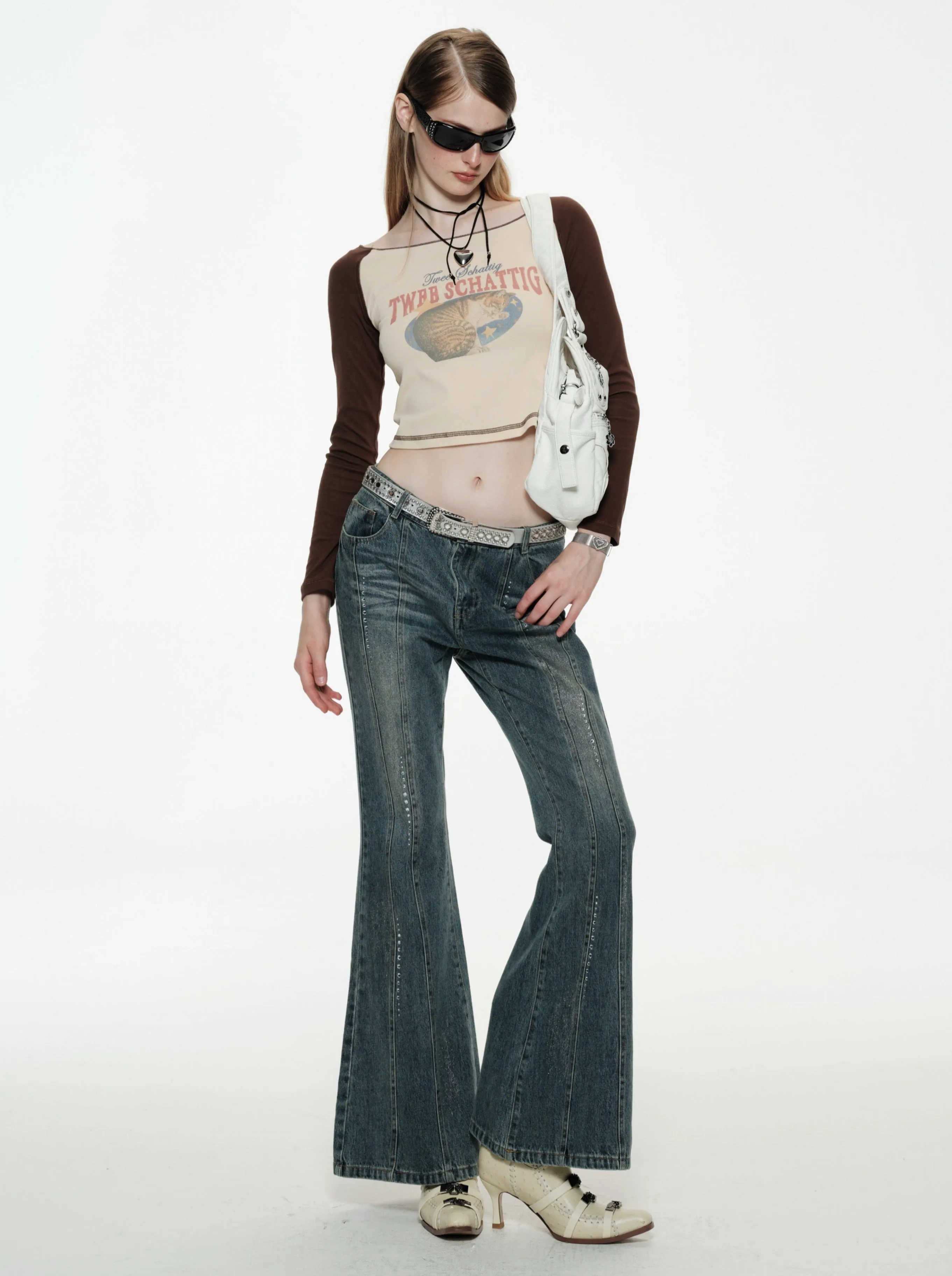 Low Waisted Rhinestone Flare Jeans sold by PROD Bldg