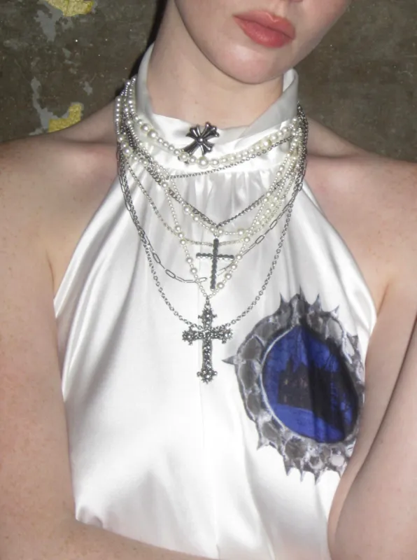 Layered Chain Metal Rhinestones Necklace sold by PROD Bldg