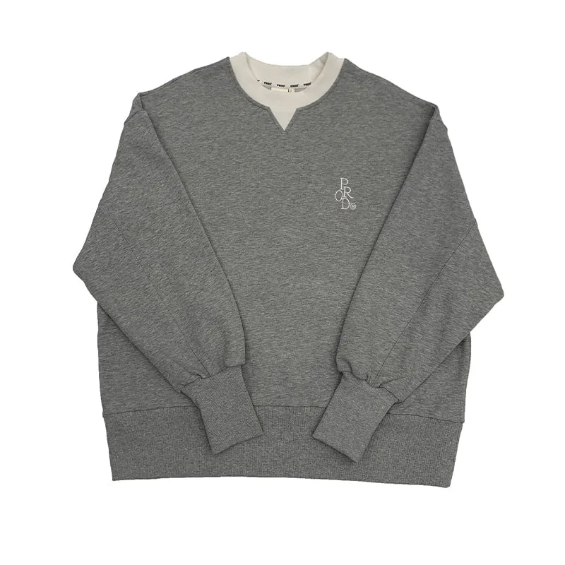 Loose Fit Ribbed Crewneck Sweatshirt with White Neckline / Melange Gray sold by PROD Bldg