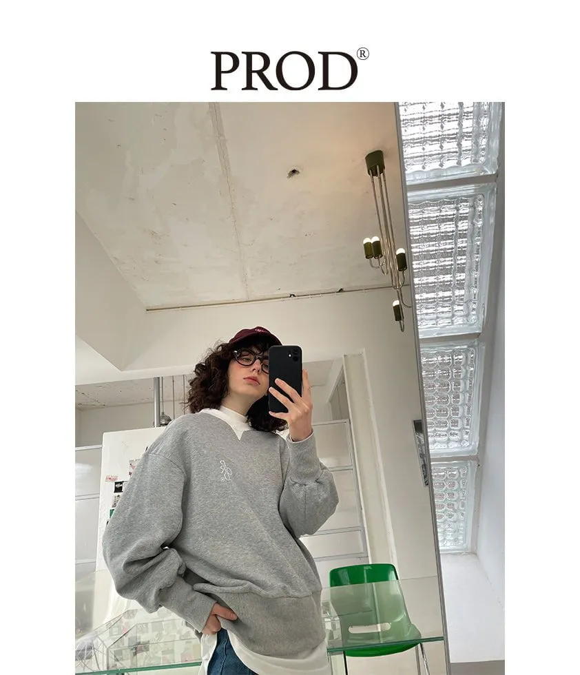 Loose Fit Ribbed Crewneck Sweatshirt with White Neckline / Melange Gray sold by PROD Bldg product image thumbnail 3