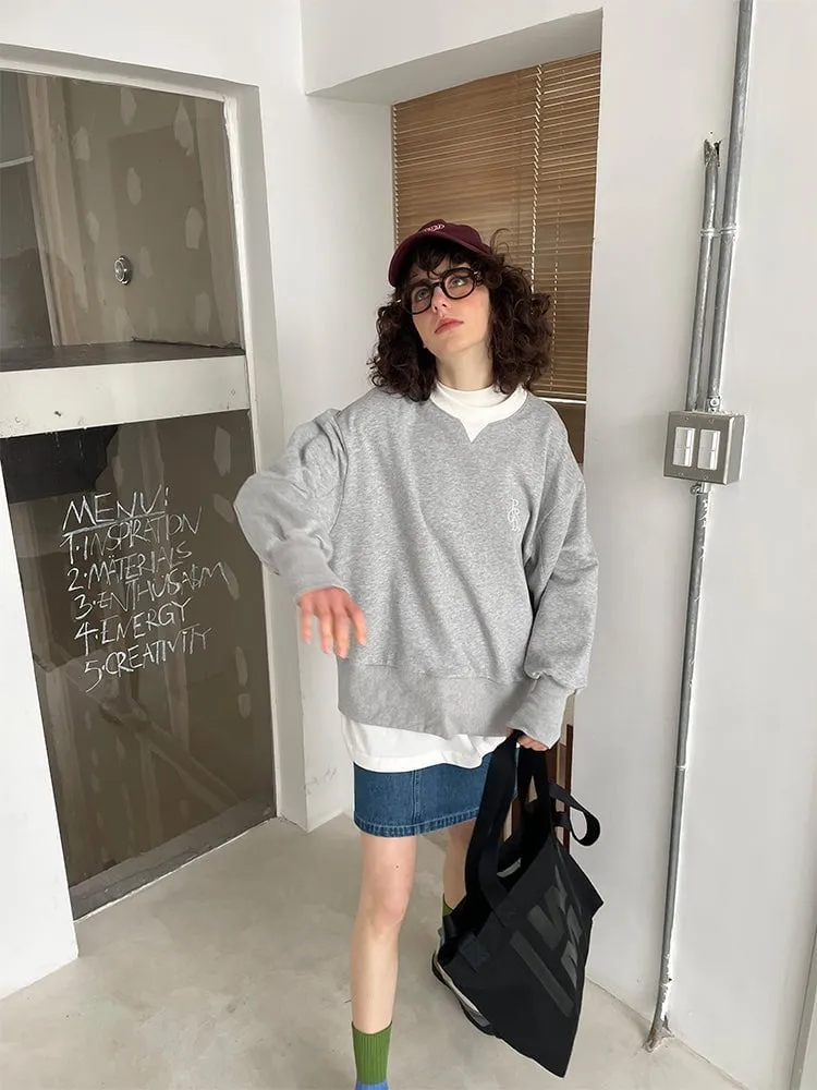 Loose Fit Ribbed Crewneck Sweatshirt with White Neckline / Melange Gray sold by PROD Bldg product image thumbnail 2