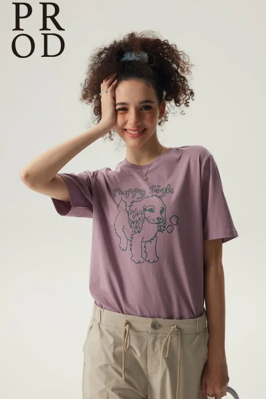 Puppy Sigh Graphic Basic Short Sleeve T-Shirt / Mauve sold by PROD Bldg