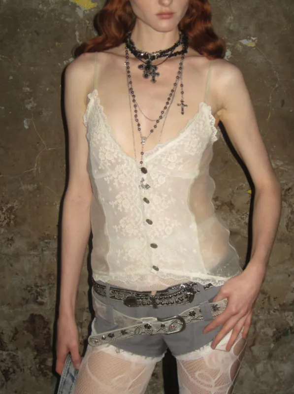 Lace buttoned camisole top /White sold by PROD Bldg