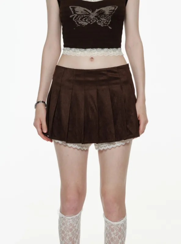 Suede Mini Pleated Skirt With Lace Pettipant sold by PROD Bldg