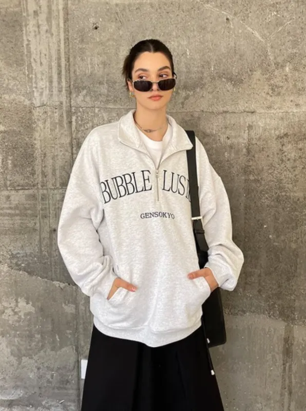 Loose Fit Bubble Lusion Collared Jumper / Gray sold by PROD Bldg