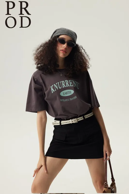 Knurrenu - Earth Green Letter Oversized Graphic Short Sleeve T-Shirt / Charcoal sold by PROD Bldg