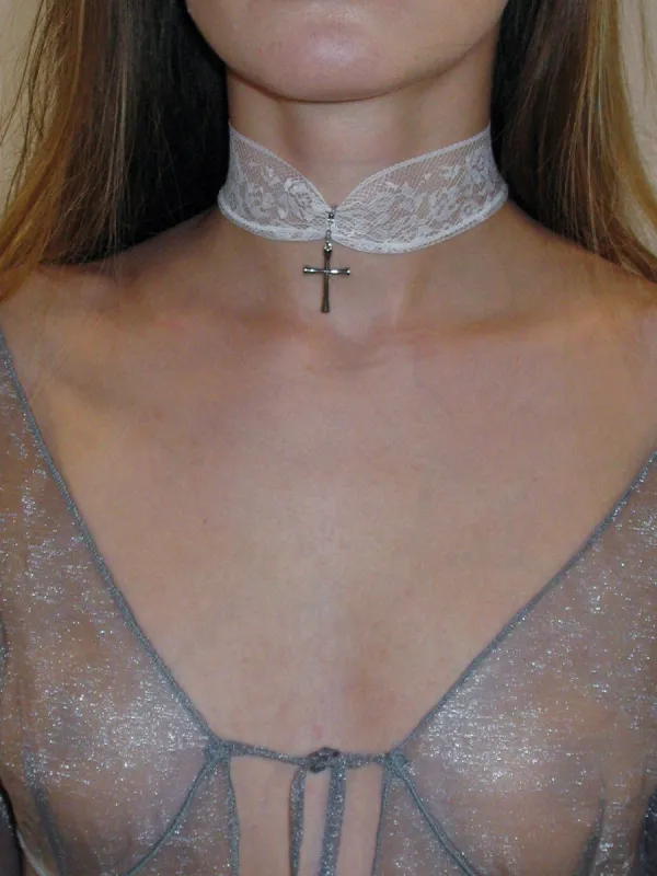 Gothic Lace Cross Choker/ White sold by PROD Bldg