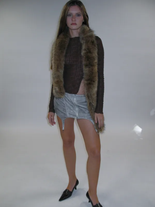 French Jewel Neck Mesh Long Sleeve/ Coffee sold by PROD Bldg