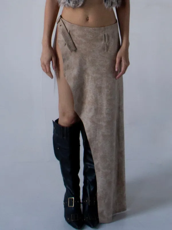 Faux Leather Overlay Midi Skirt sold by PROD Bldg
