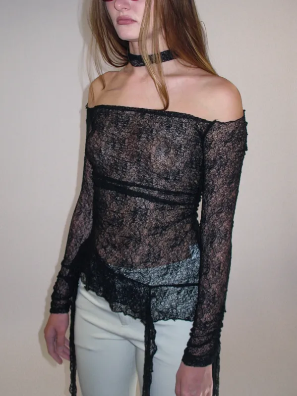 Gossamer Off-Shoulder Sheer Top sold by PROD Bldg