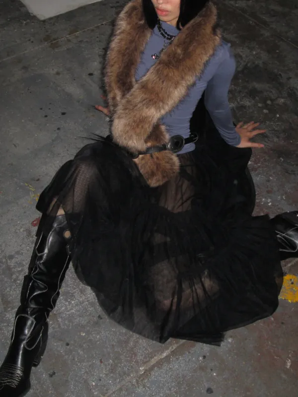 Sheer Pleated Tulle Midi Skirt sold by PROD Bldg