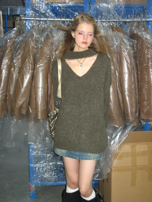 Choker Neck Drop Shoulder Sleeve Sweater sold by PROD Bldg