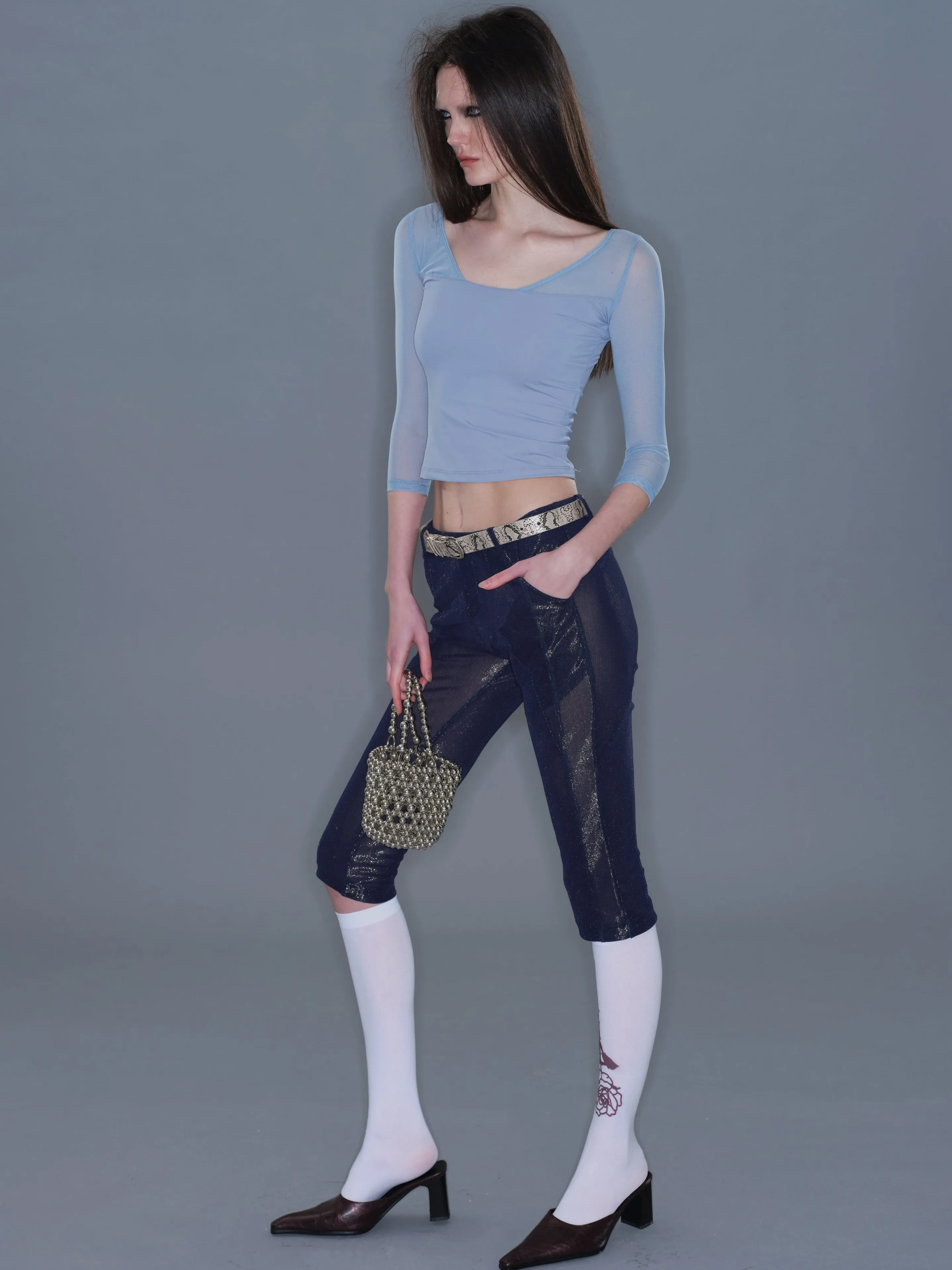 Fitted Mesh Crew Neck Long Sleeve Top/ Gray-blue sold by PROD Bldg product image thumbnail 3