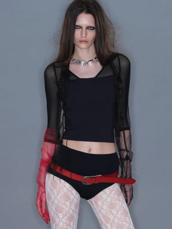 Fitted Mesh Crew Neck Long Sleeve Top/ Black sold by PROD Bldg