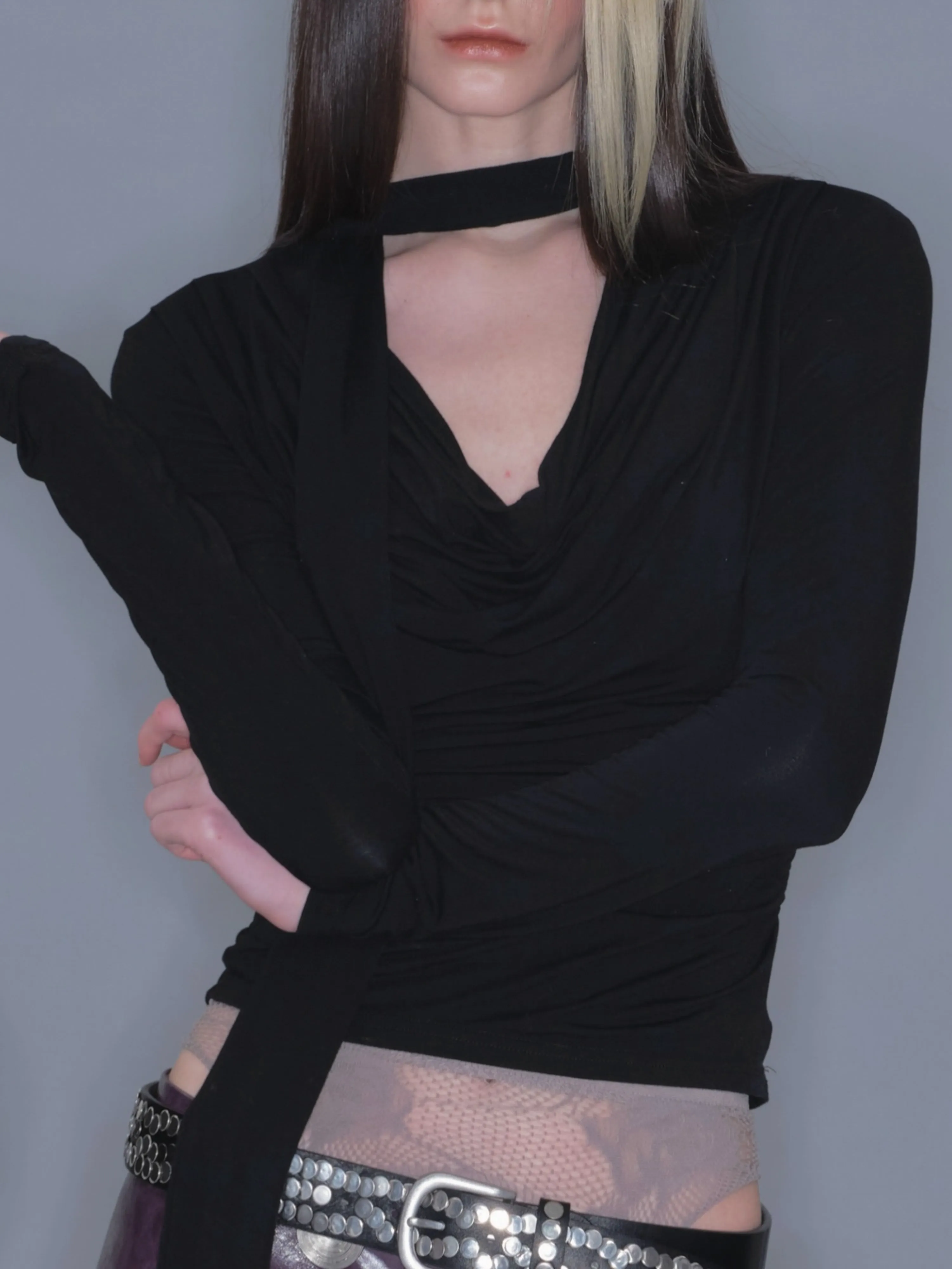 Draped Halter Tie-Neck Long Sleeve Top sold by PROD Bldg