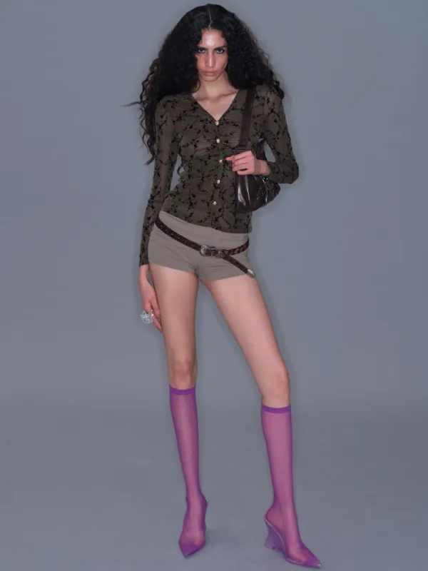 Printed Mesh Ruched Waist Long-sleeve sold by PROD Bldg