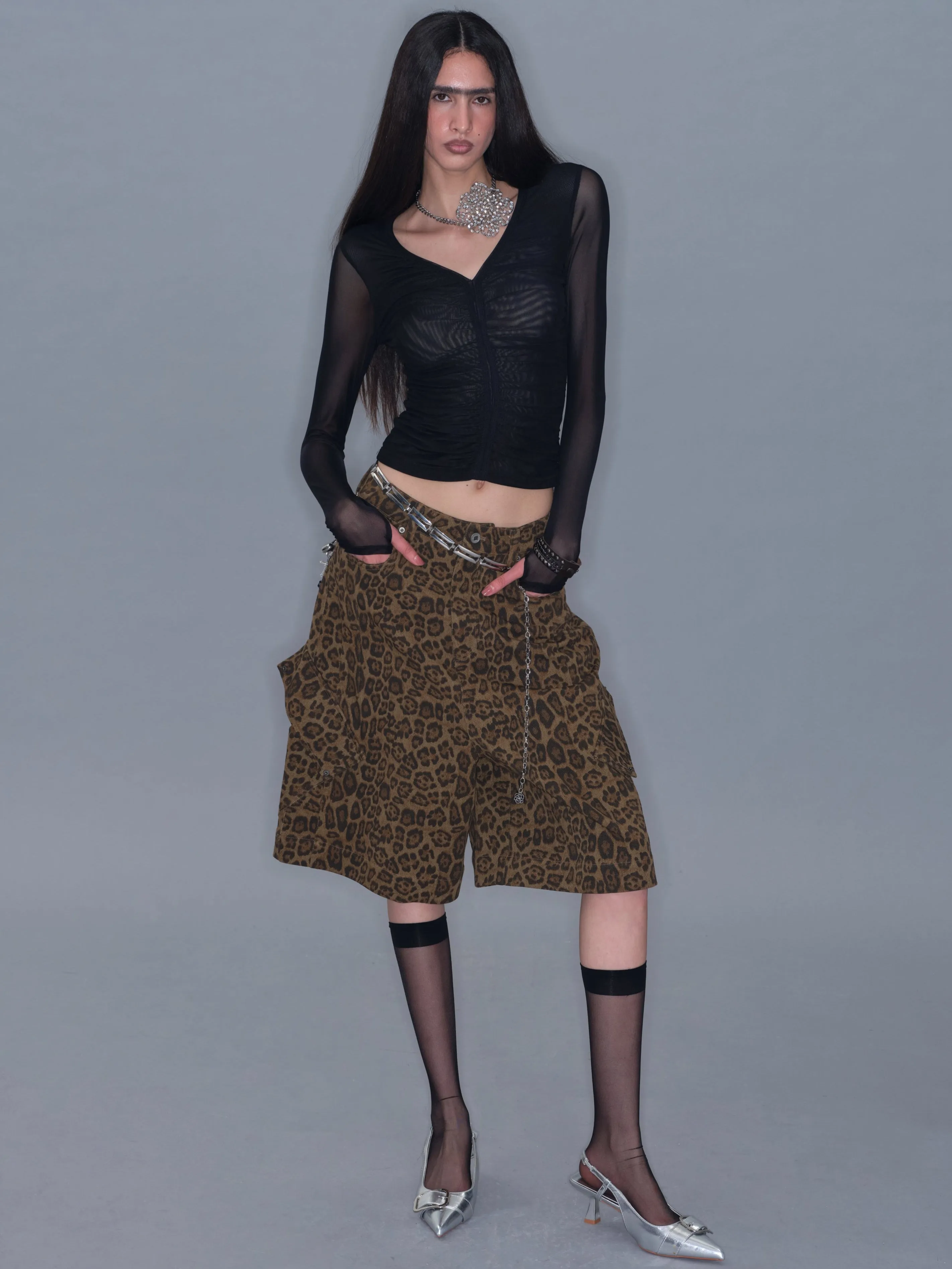 Sheer Ruched Mesh V-Neck Long-sleeve/ Black sold by PROD Bldg product image thumbnail 4