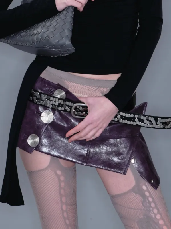 Metal Button Faux Leather Mini Skirt/ Purple sold by PROD Bldg