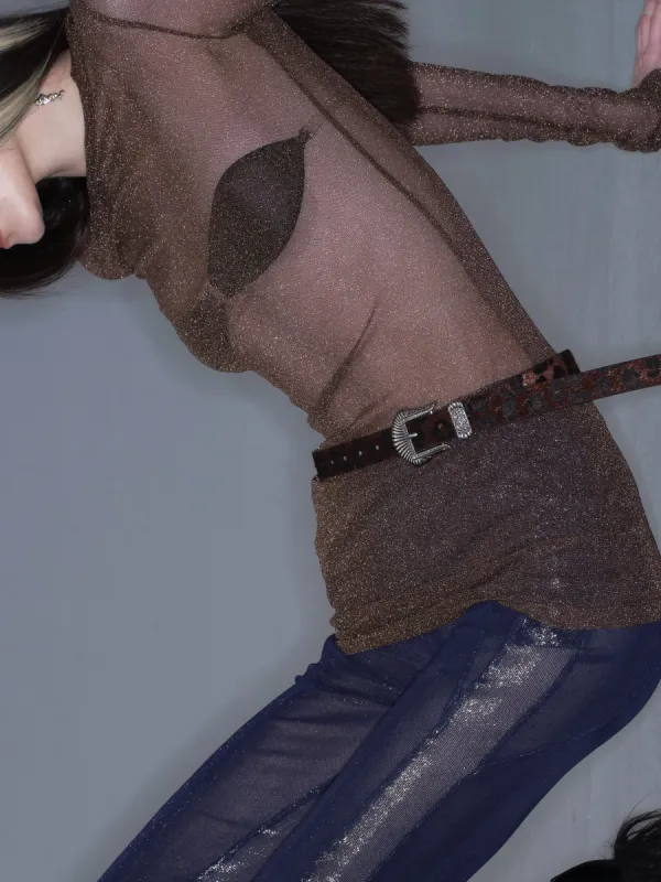 Sheer Metallic Long Sleeve/ Coffee sold by PROD Bldg