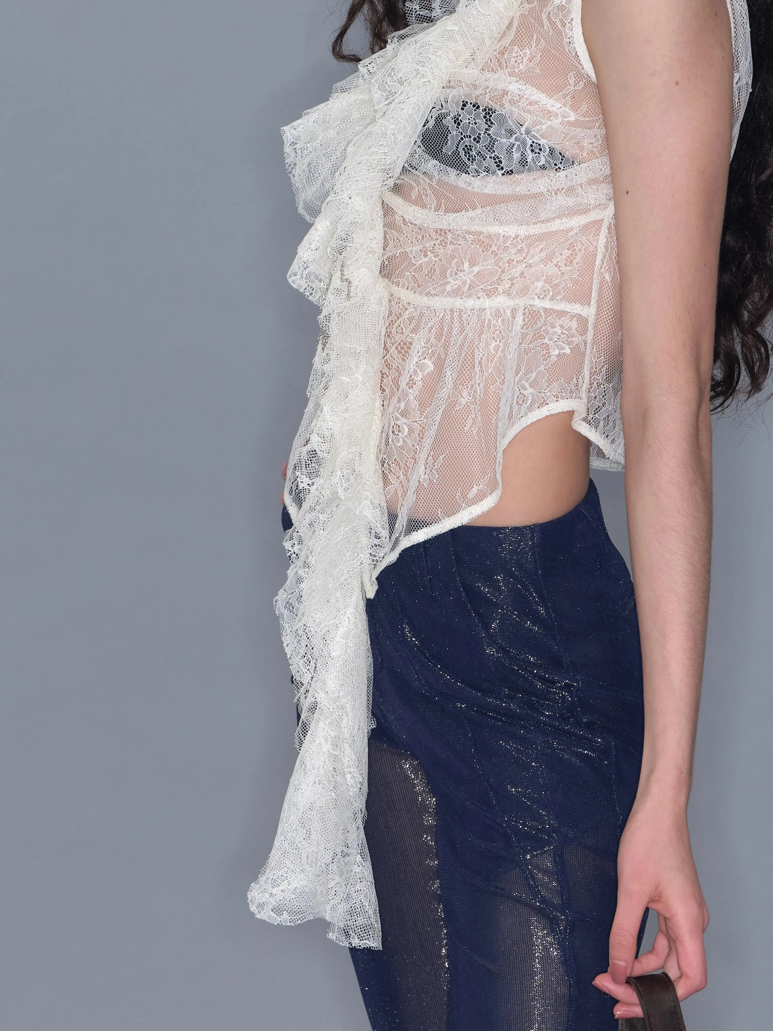 Mesh Ruffle Sleeveless Cardigan Tank Top/ Apricot sold by PROD Bldg product image thumbnail 4