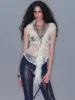 Mesh Ruffle Sleeveless Cardigan Tank Top/ Apricot sold by PROD Bldg