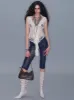 Mesh Ruffle Sleeveless Cardigan Tank Top/ Apricot sold by PROD Bldg
