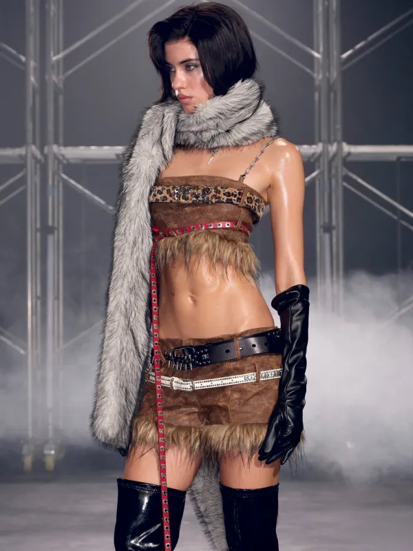 Nyra Faux Fur Extra Long Scarf Gray sold by PROD Bldg