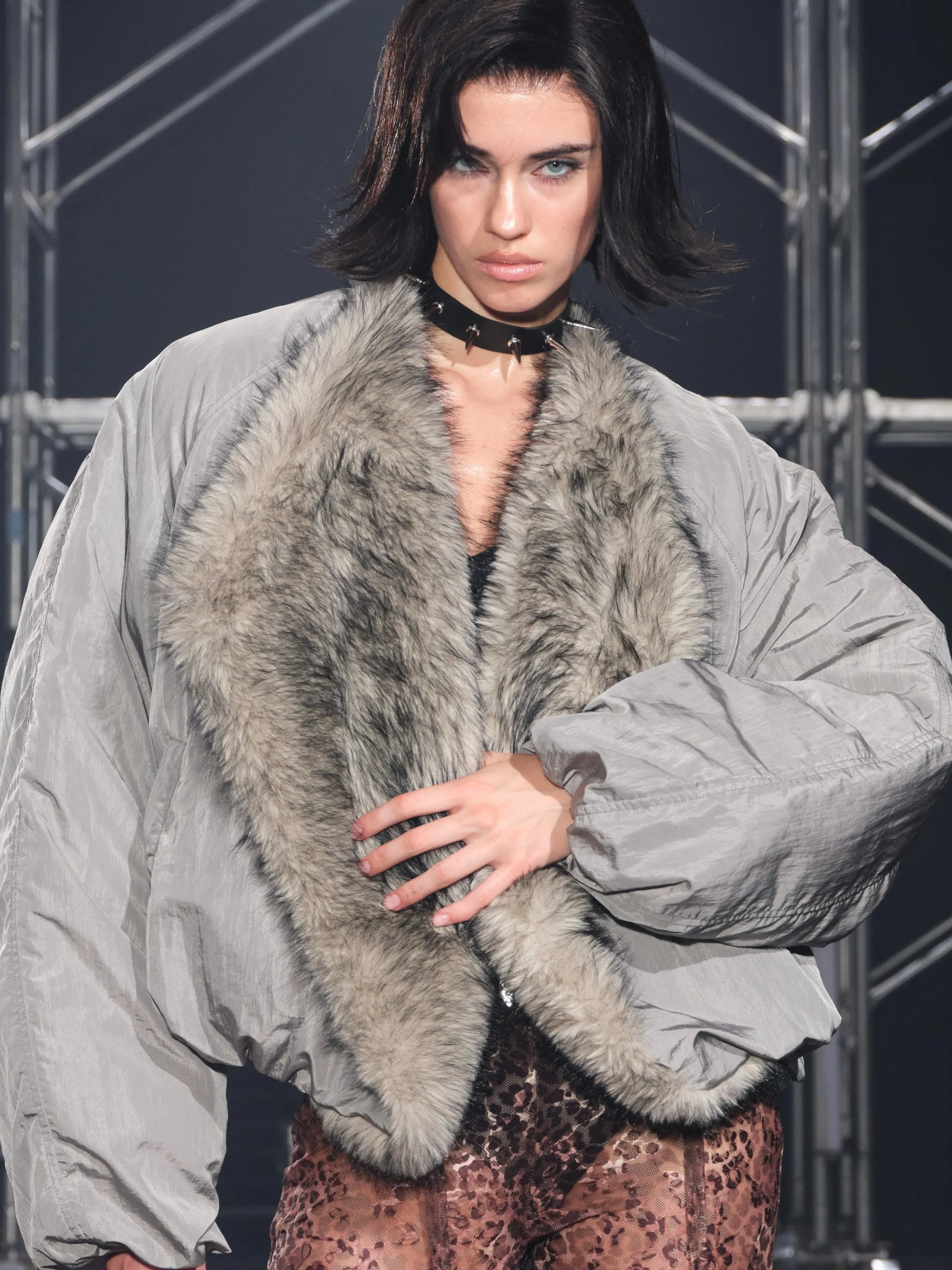 Glacier Faux Fur Trim Puffer Down Jacket Gray sold by PROD Bldg