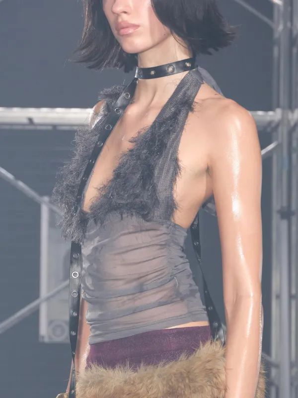 Ophelia Faux Fur Halter Top Gray sold by PROD Bldg
