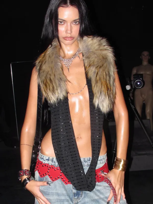 Hotline Halter Top with Detachable Faux Fur Collar sold by PROD Bldg