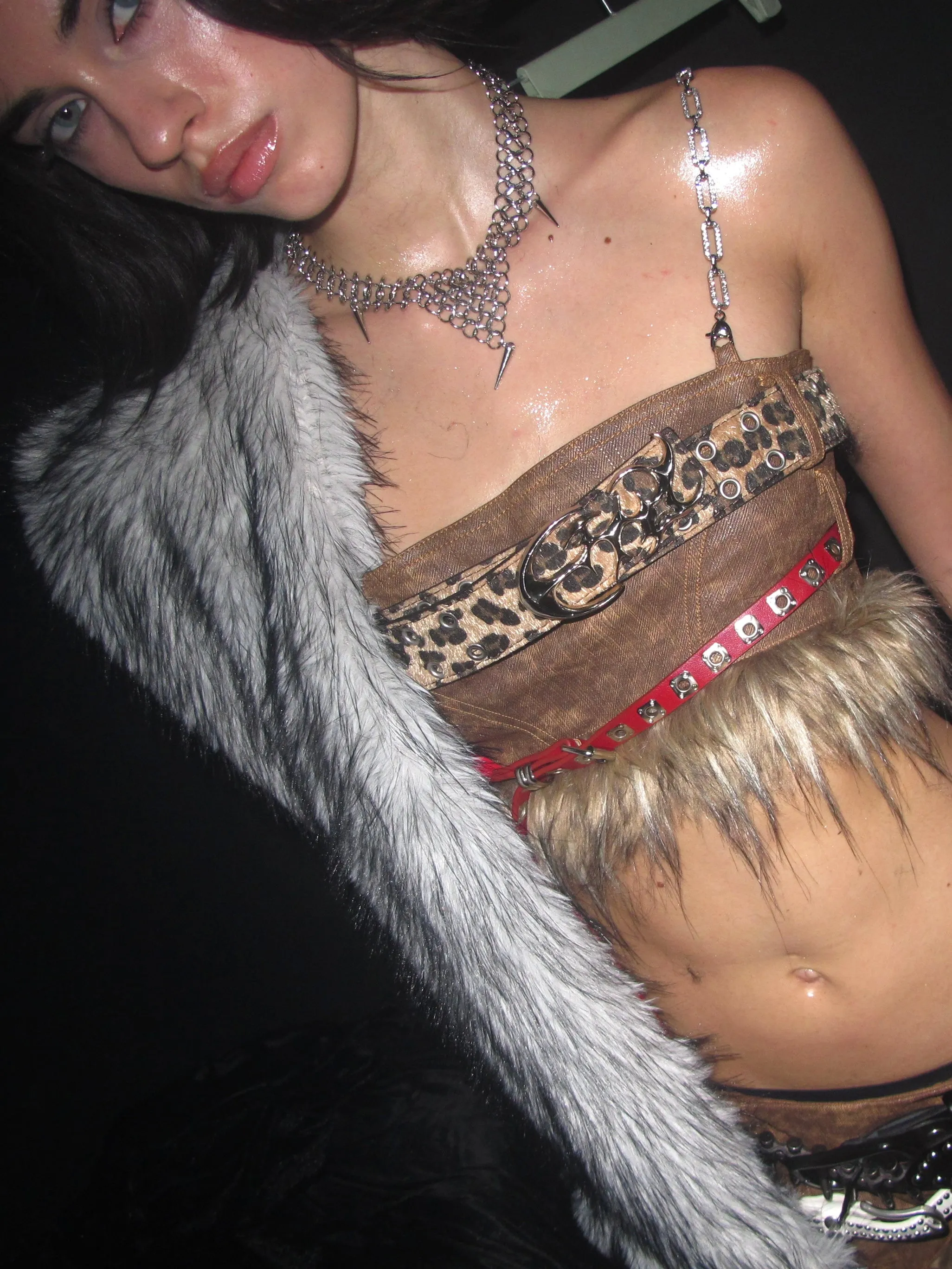 Thea Faux Fur Chain Top Brown sold by PROD Bldg