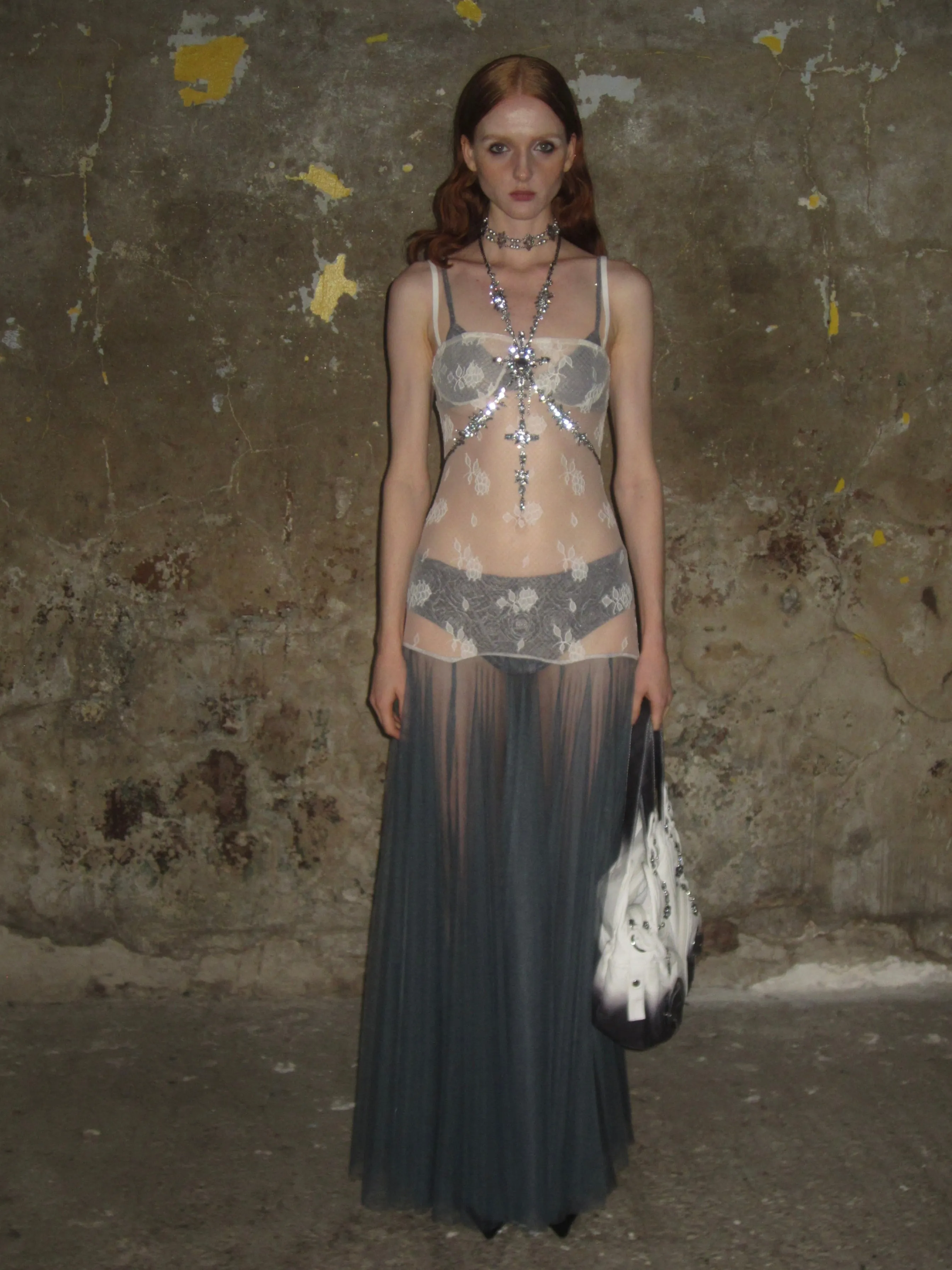 Lace color-block tulle Dress /Apricot-blue sold by PROD Bldg product image thumbnail 3