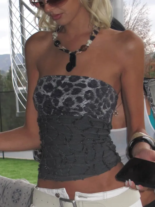 Sable Leopard Knit Tube Top (With Necklace) made by PROD Bldg