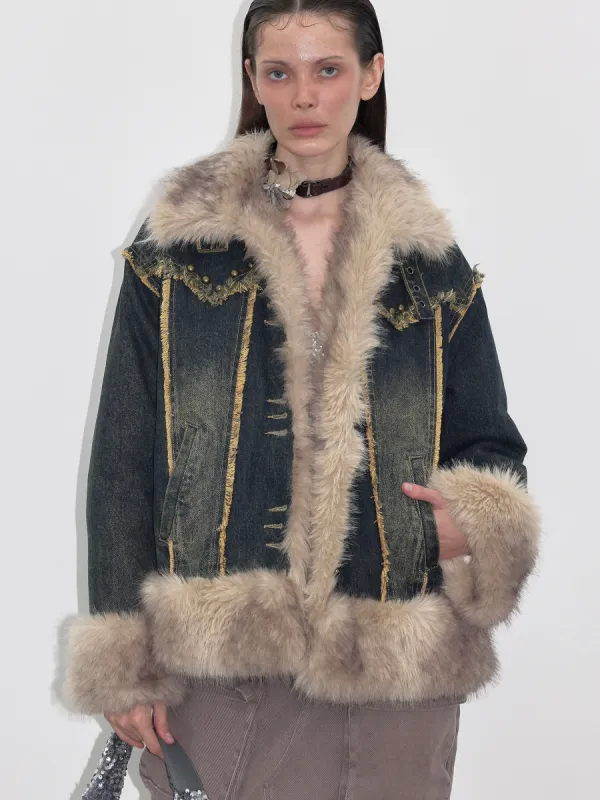 Denim Faux Fur Jacket sold by PROD Bldg