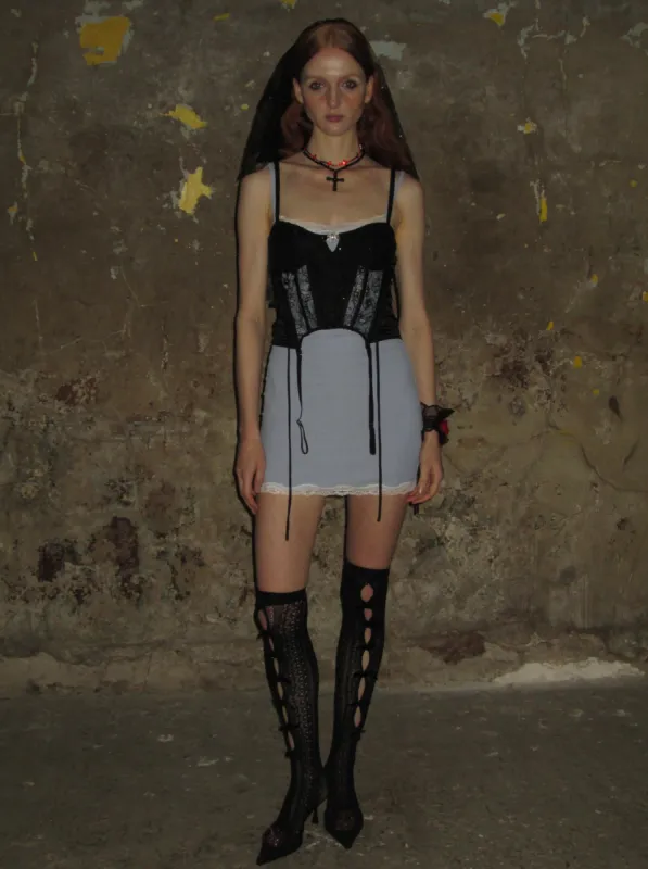 Blue Lace Trim Spaghetti Strap Dress sold by PROD Bldg