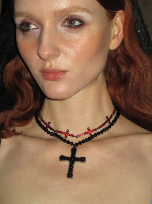 Red Cross Patchwork Choker sold by PROD Bldg
