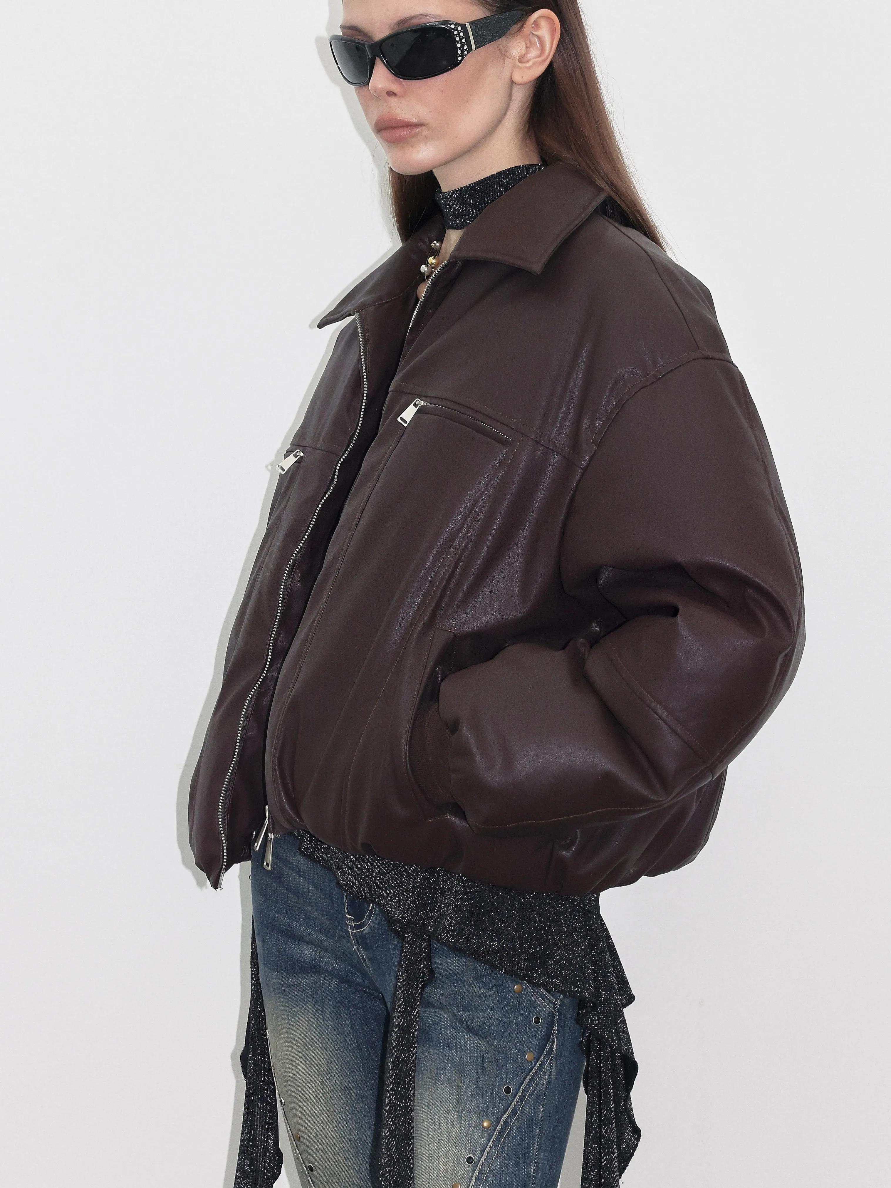 Down Puffer Faux Leather Jacket sold by PROD Bldg