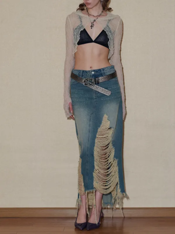 Ripped Denim Midi Skirt sold by PROD Bldg