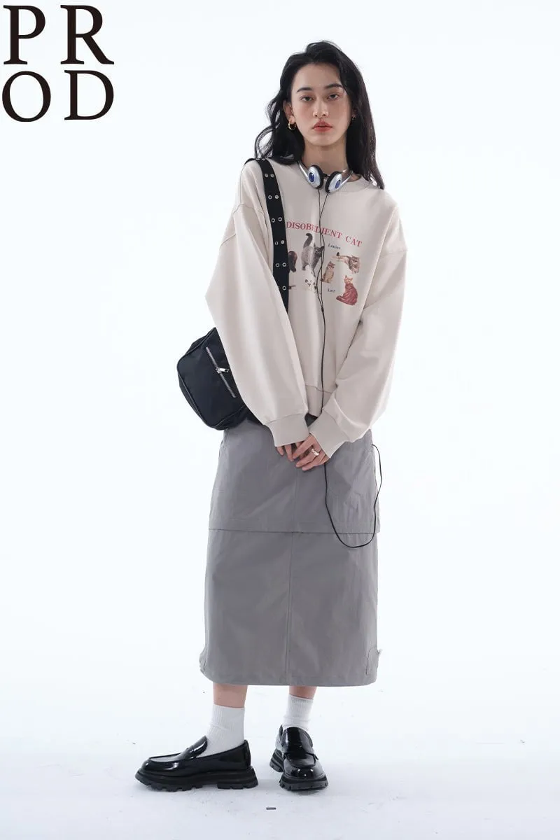 Loose Fit A Disobedient Cat Crewneck Sweatshirt / Beige sold by PROD Bldg product image thumbnail 3