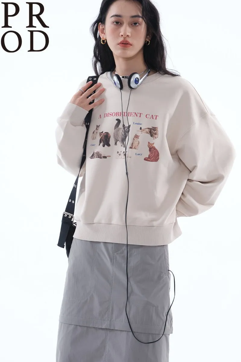 Loose Fit A Disobedient Cat Crewneck Sweatshirt / Beige sold by PROD Bldg product image thumbnail 5