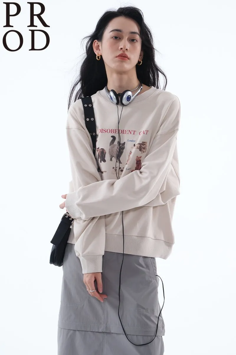 Loose Fit A Disobedient Cat Crewneck Sweatshirt / Beige sold by PROD Bldg product image thumbnail 4